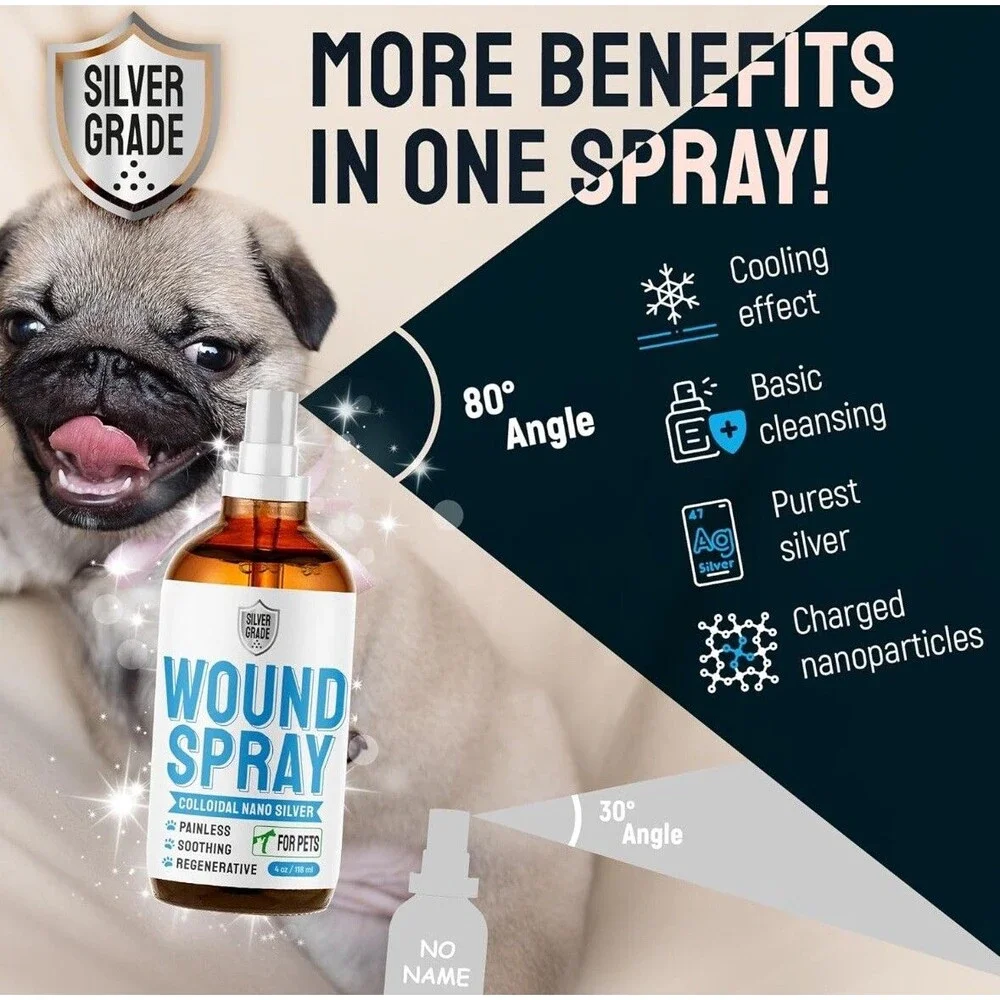 SILVER GRADE Wound Spray for Pets Colloidal Nano Spray - 4 oz Painless Soothing